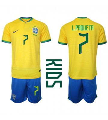 Brasilien Lucas Paqueta #7 Hjemmebanesæt Børn VM 2022 Kort ærmer (+ korte bukser)
